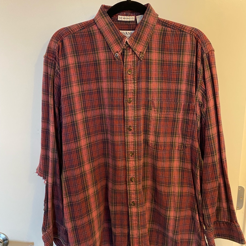 Vintage Trashed Savage Deep Dye Red & Pink Flannel Shirt Size Medium